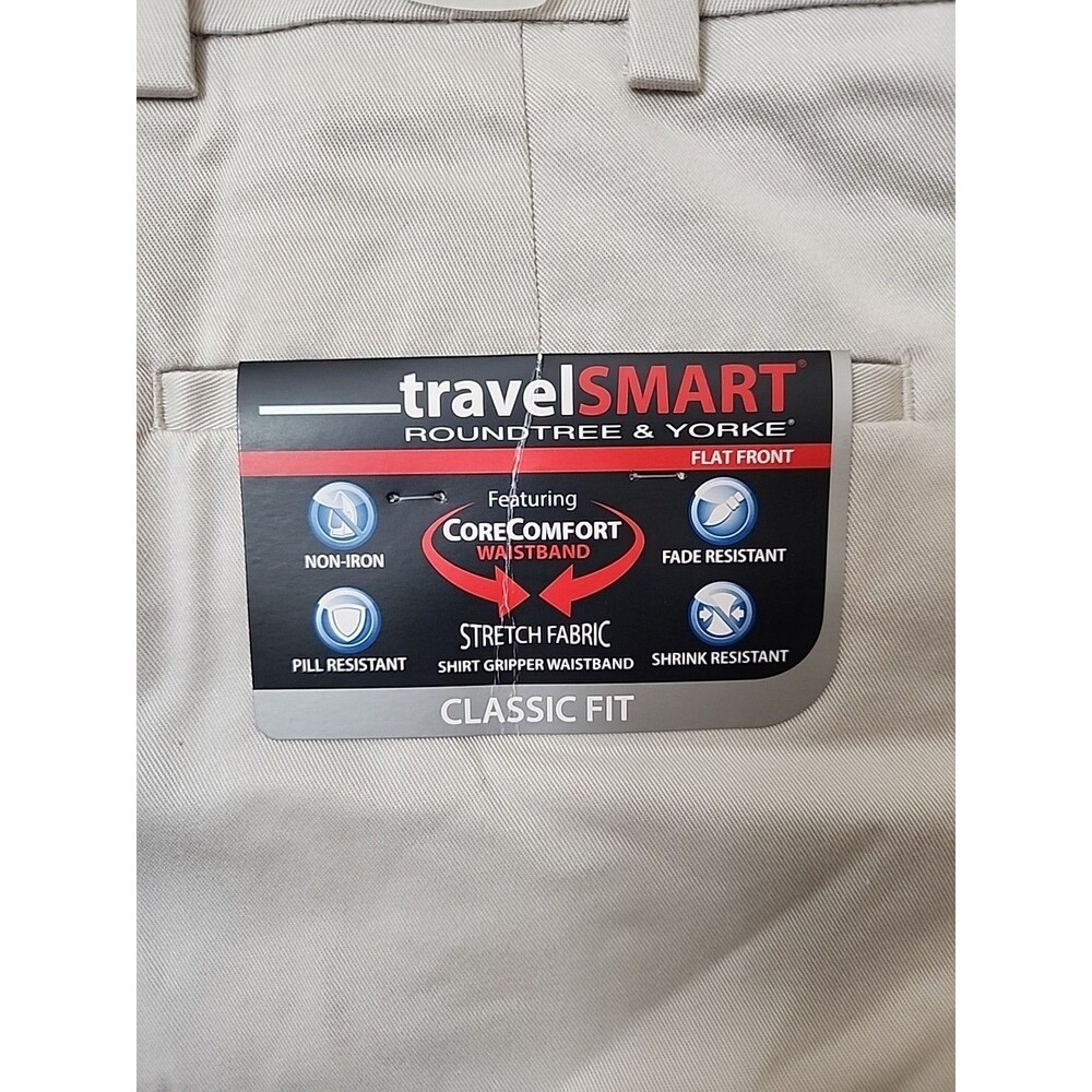 Roundtree Yorke Travel Smart Dress Pants Mens 48x34(33) Khaki Gray Non Iron NEW - Picture 7 of 9